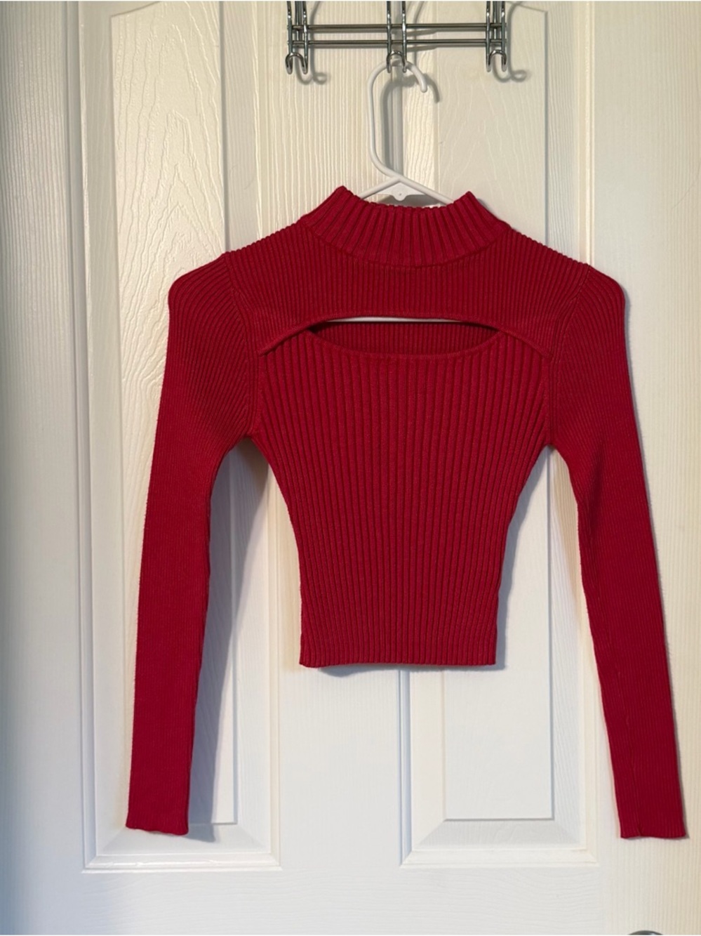 Say What? Pink/Red Ribbed Mock Neck Crop Top